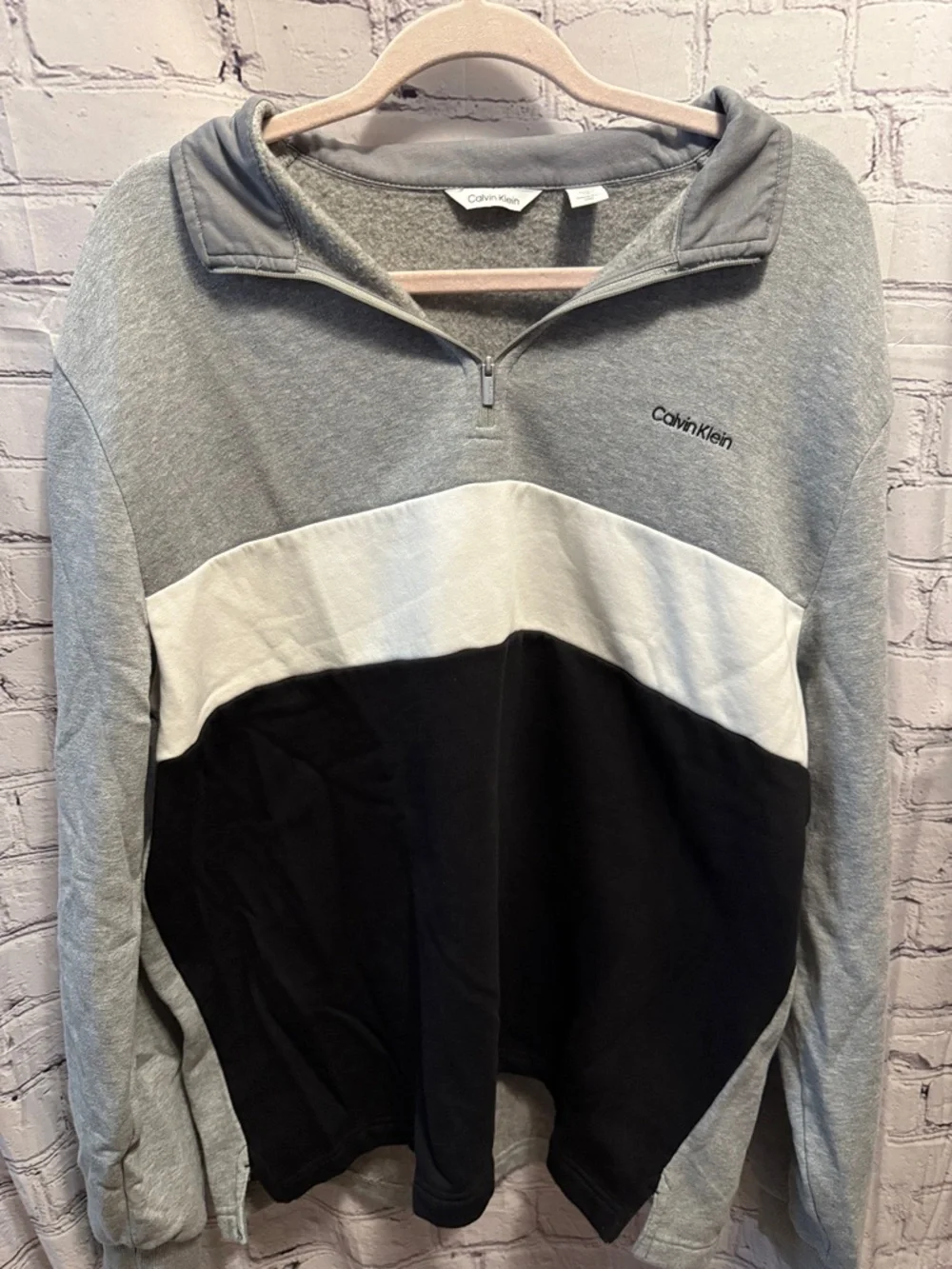 Calvin Klein Gray White Black Colorblock Quarter-Zip Pullover